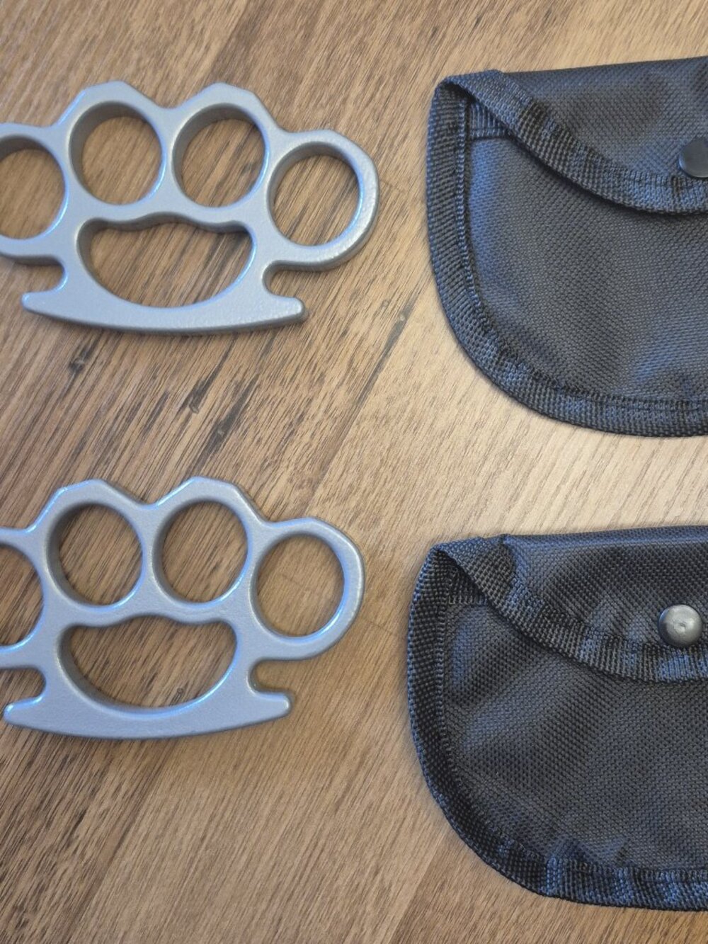 Sleek Silver Self-Defense Knuckle Set with Pouches